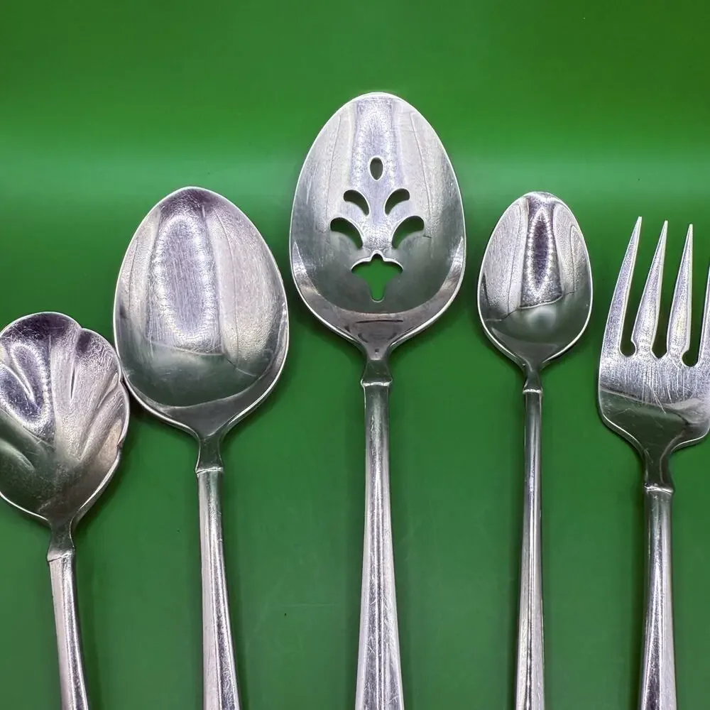 Oneida Juilliard Cube Set 5 Serving Forks Spoons Stainless Flatware Replacement